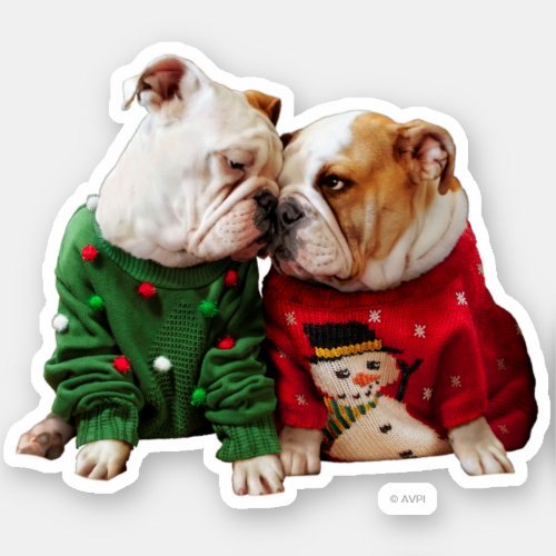 Christmas Bulldogs in Sweaters Sticker