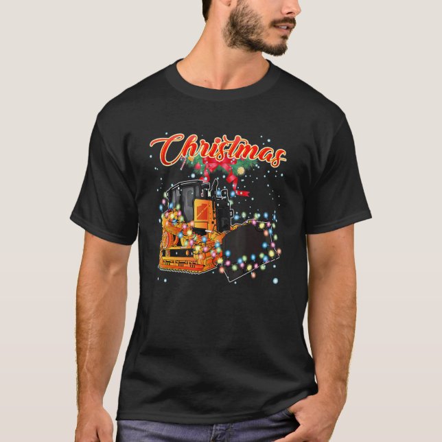 Christmas Bulldozer with Christmas Lights T-Shirt (Front)