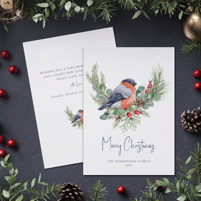 Christmas Bullfinch and Greenery Holiday Card (Creator Uploaded)