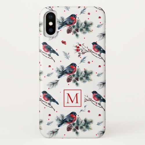 Christmas Bullfinch  Christmas holly pattern iPhone XS Case