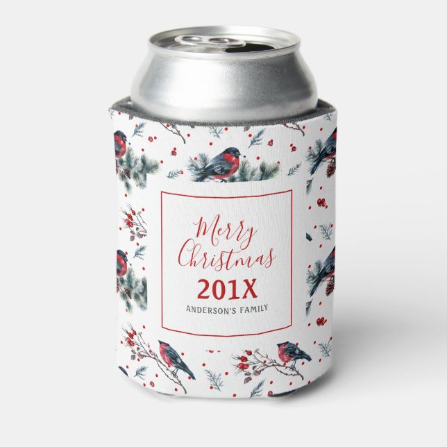 Christmas bullfinch & Holly pattern Can Cooler (Can Back)