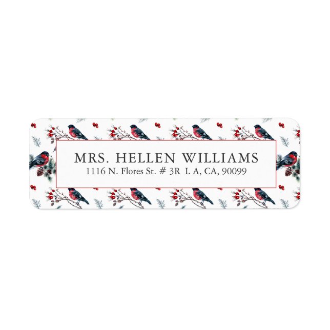 Christmas bullfinch & holly seamless pattern label (Front)