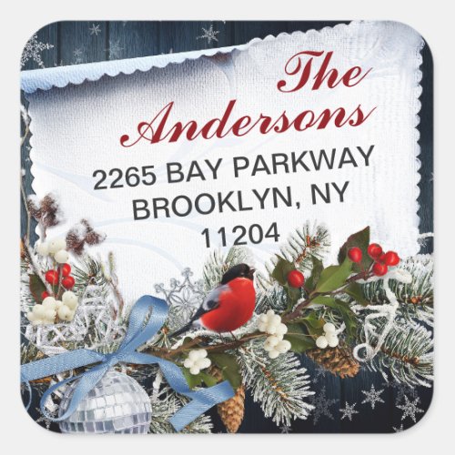 Christmas Bullfinch Rustic Return Address label