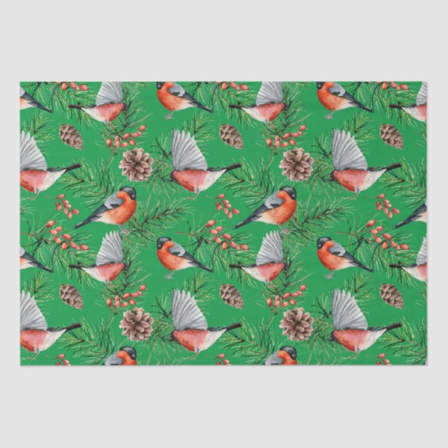 Christmas Bullfinch Tissue Paper (Front)
