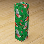Christmas Bullfinch Wine Box<br><div class="desc">Festive holiday gift box features red bullfinch birds with pine cones and evergreen branches on green background.</div>