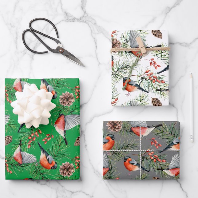 Christmas Bullfinch Wrapping Paper Sheets (Front)
