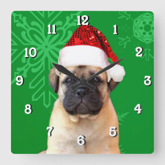 Christmas bullmastiff dog square clock