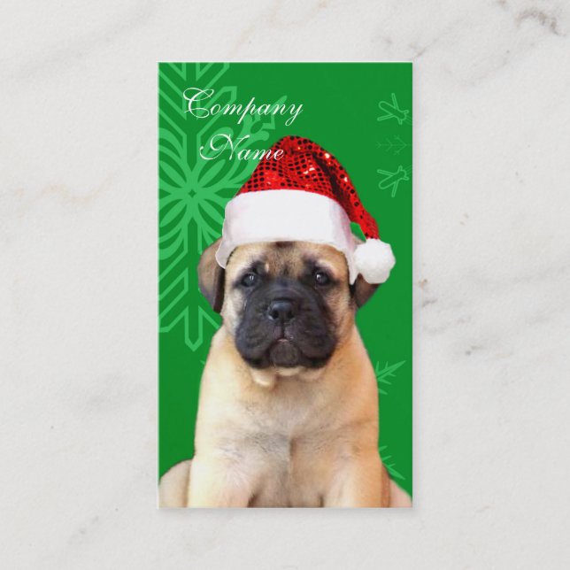 Christmas bullmastiff puppy business card (Front)