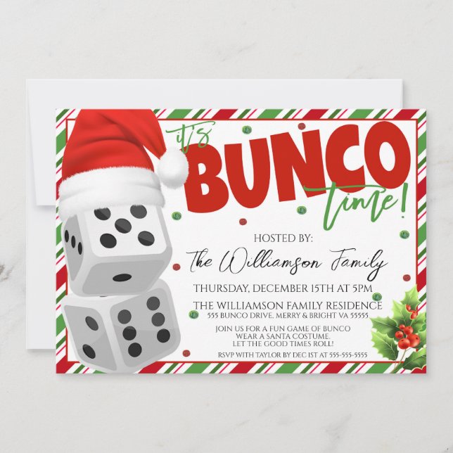 Christmas Bunco Night Invitation Dice Party Invite (Front)