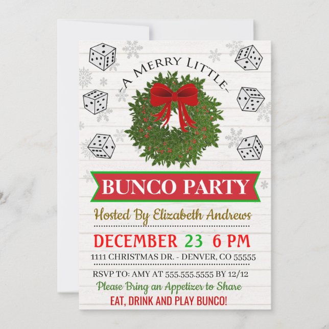 Christmas Bunco Party Invitation (Front)