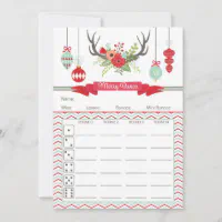 Christmas Bunco Score Card- Deer Antlers | Zazzle