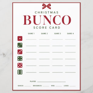Christmas Bunco Score Card Red Green Game Sheet