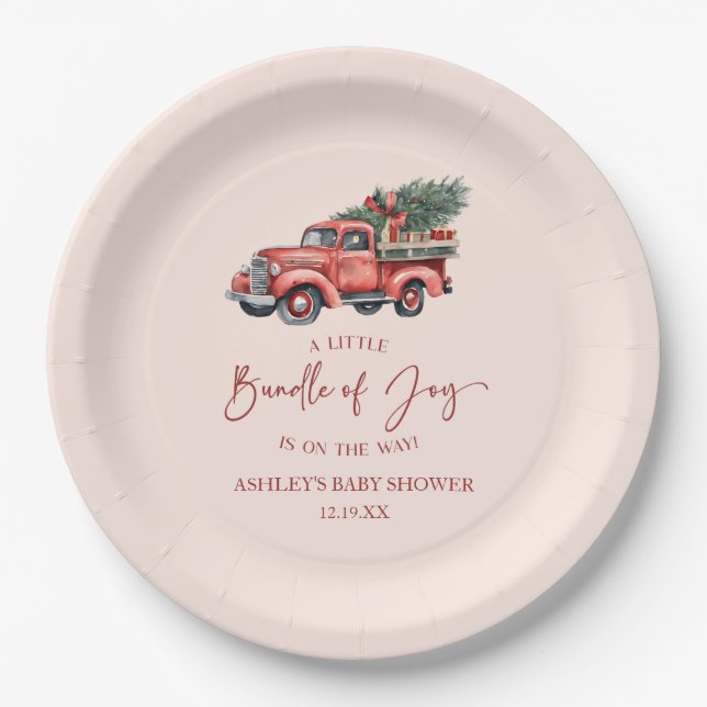 Christmas Bundle of Joy Christmas Baby Shower Paper Plates (Front)