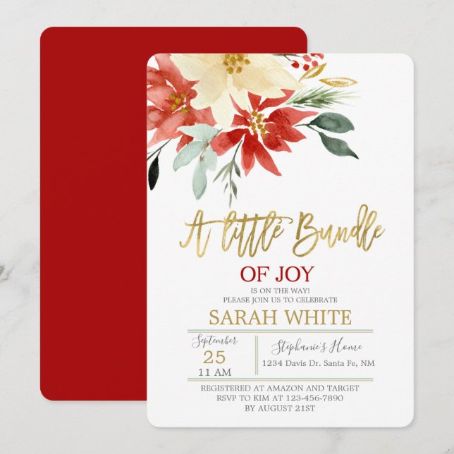 Christmas Bundle of joy winter Baby Shower Invitation (Front/Back)