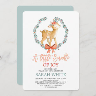 Christmas Bundle of joy winter deer Baby Shower Invitation
