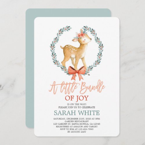 Christmas Bundle of joy winter deer Baby Shower Invitation