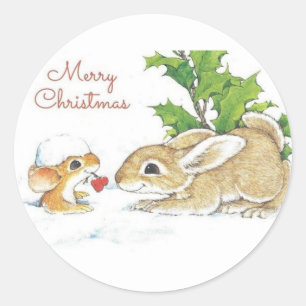 Christmas Bunnies  Classic Round Sticker