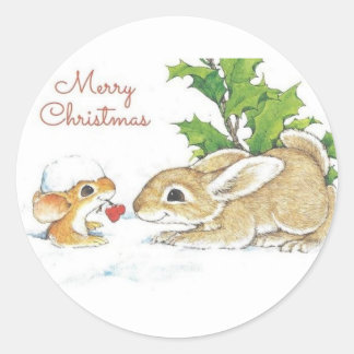 Christmas Bunnies  Classic Round Sticker