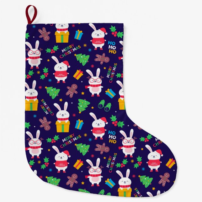 Christmas Bunnies Large Christmas Stocking (Front)