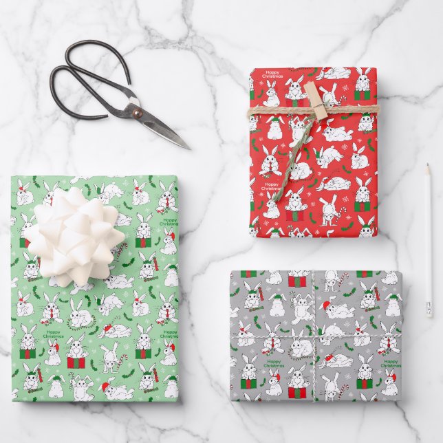 Christmas Bunnies Wrapping Paper Sheets (Front)