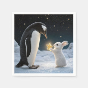 Christmas Bunny and Penguin with Neon Star Napkins