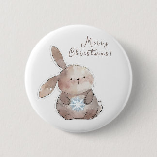 Christmas Bunny and Snowflake, personalized Button