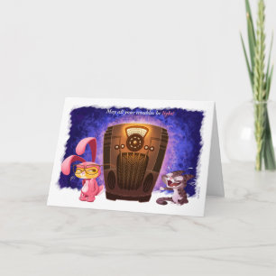 CHRISTMAS BUNNY CATS by Jeff Willis Art Holiday Card