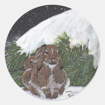 Christmas Bunny Classic Round Sticker by glorykmurphy at Zazzle