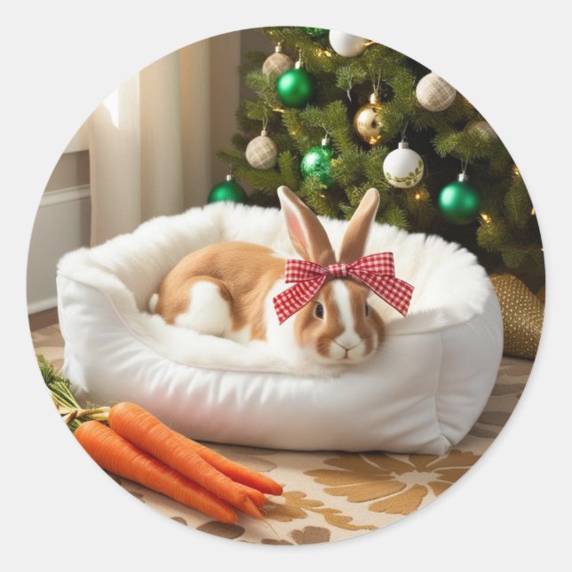 Christmas Bunny Classic Round Sticker (Front)