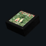Christmas Bunny Gift Box<br><div class="desc">Tent with Ribbon Favor Box.
Christmas bunny with tree, gifts on background of leaves, festive border.
The text field can be customized or deleted.</div>