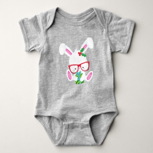 Christmas Bunny Hipster Bunny Bunny With Glasses Baby Bodysuit