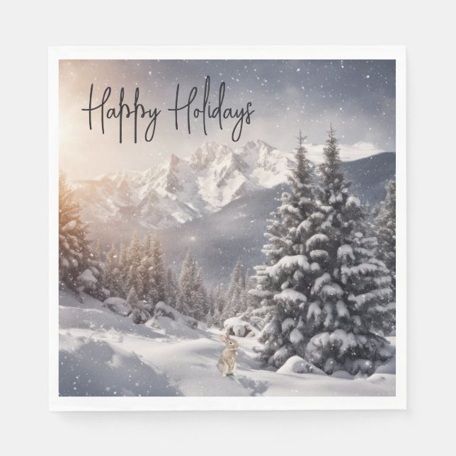 Christmas Bunny In Snowflakes Napkins (Front)