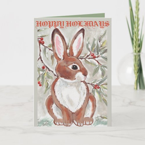 Christmas Bunny Rabbit Card Rabbit Lover Gray