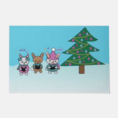 Christmas Bunny Rabbit Caroling Cute Doormat