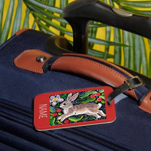 Christmas Bunny Rabbit Red Luggage Tag Personalize