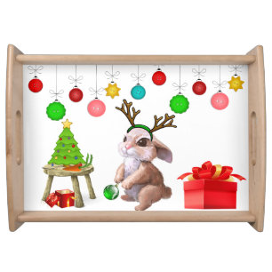 Christmas Bunny Rabbit serving tray