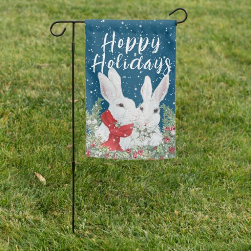 Christmas Bunny Rabbit Snow Dark Blue Winter Garden Flag