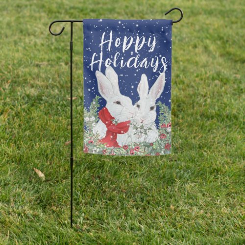 Christmas Bunny Rabbit Snow Navy Blue Winter Garden Flag