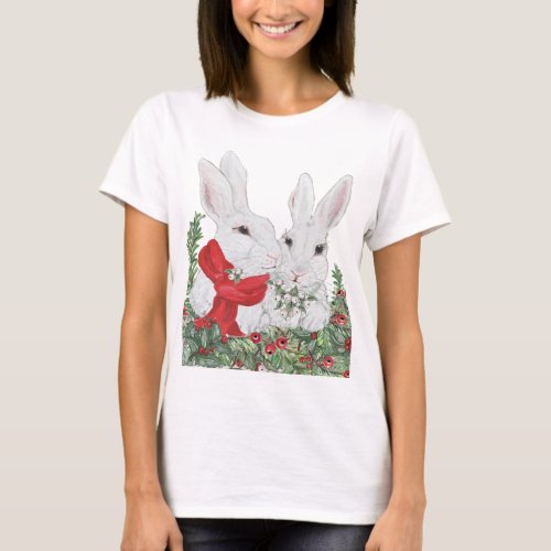 Christmas Bunny Rabbits Cute Holiday Festive Art T_Shirt