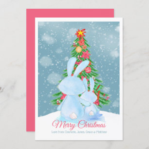 Christmas Bunny Rabbits With Tree In Snow Card