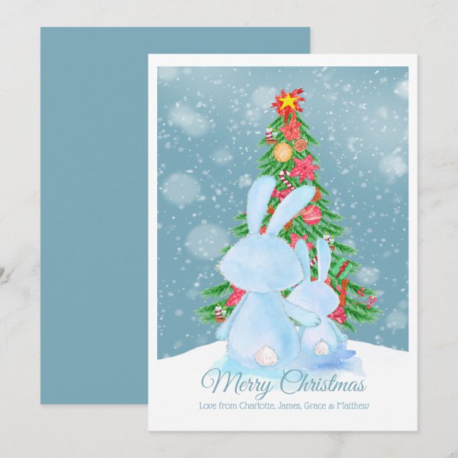 Christmas Bunny Rabbits With Tree In Snow Card (Front/Back)
