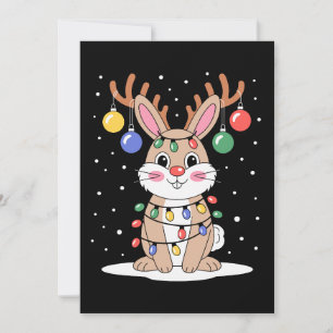 Christmas Bunny Reindeer Antlers Lights Xmas Snow Invitation