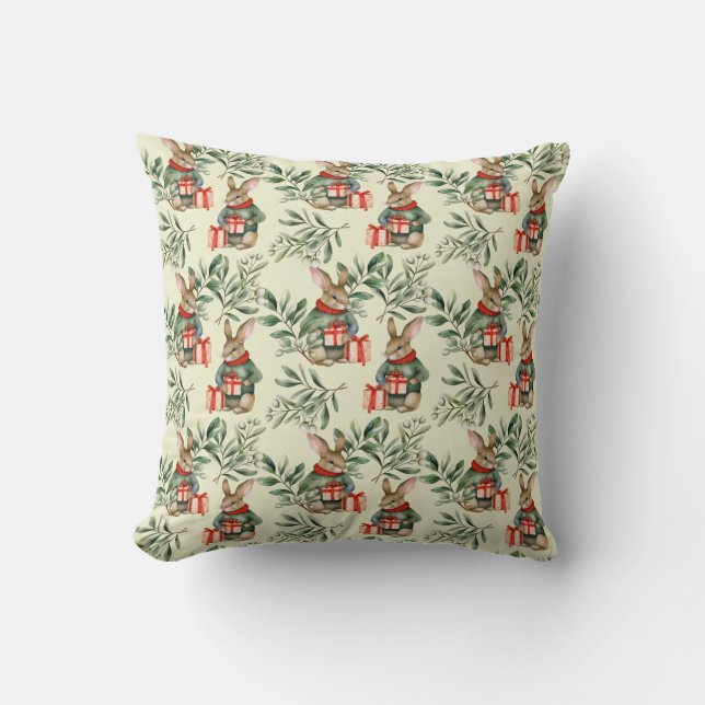 Christmas Bunny Throw Pillow (Front)