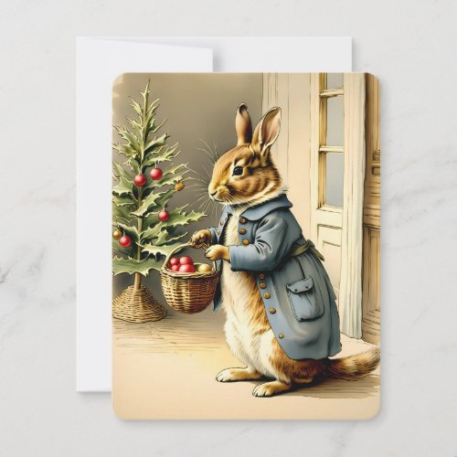 christmas bunny vintage holiday card