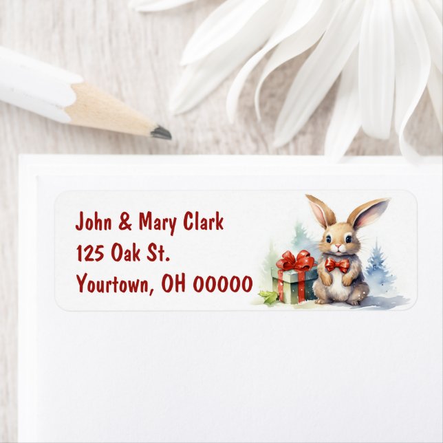 Christmas Bunny With Gifts Label (Insitu)