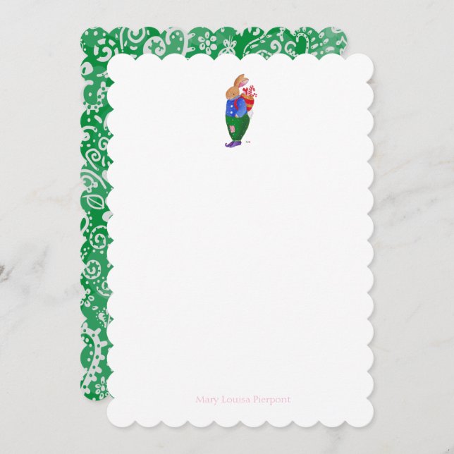 Christmas Bunny with paisley Note Card (Front/Back)