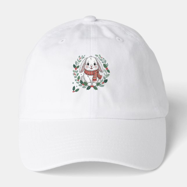 Christmas Bunny Wreath – Cute Festive Holiday Bunn Hat (Front)