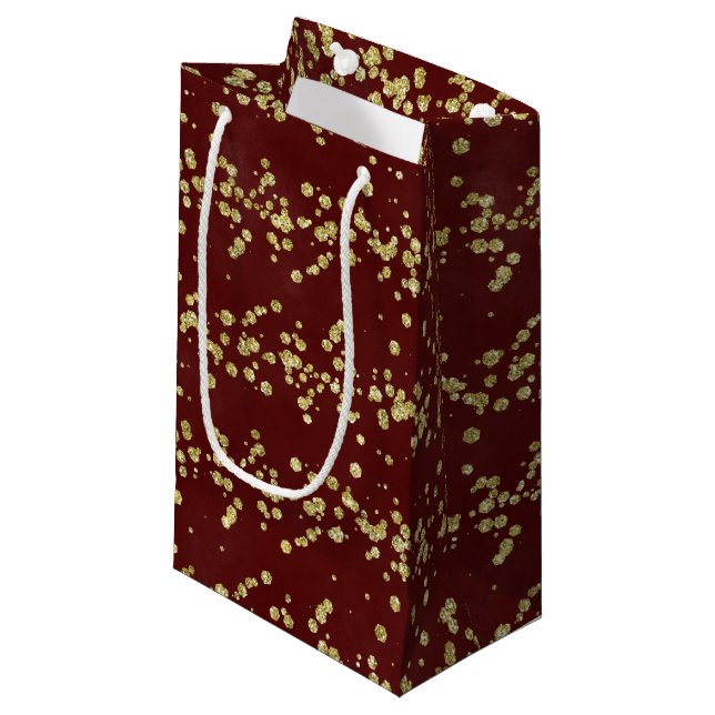 Christmas Burgundy and Faux Gold Glitter Holiday Small Gift Bag (Front Angled)