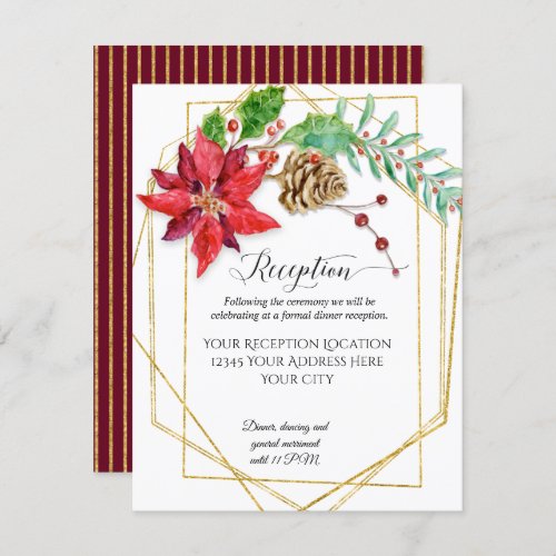 Christmas Burgundy Floral Gold Geometric Wedding Invitation