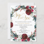 Christmas burgundy gold sip and see baby shower invitation (Front)
